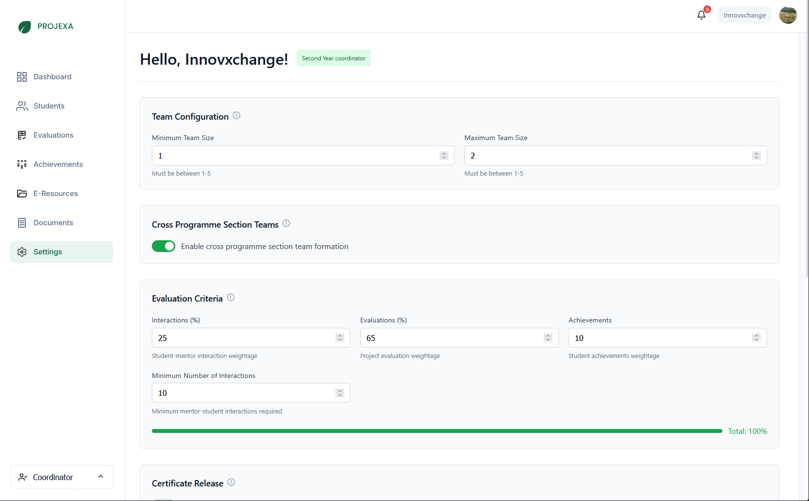 Team Configuration (Coordinator View)
