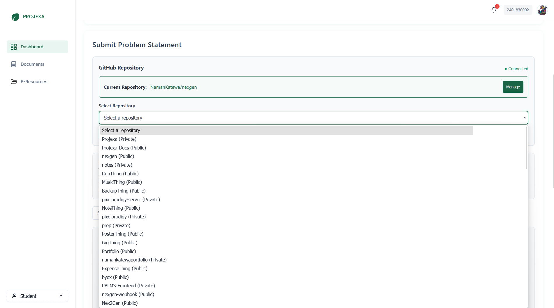 GitHub Integration - Select Repo