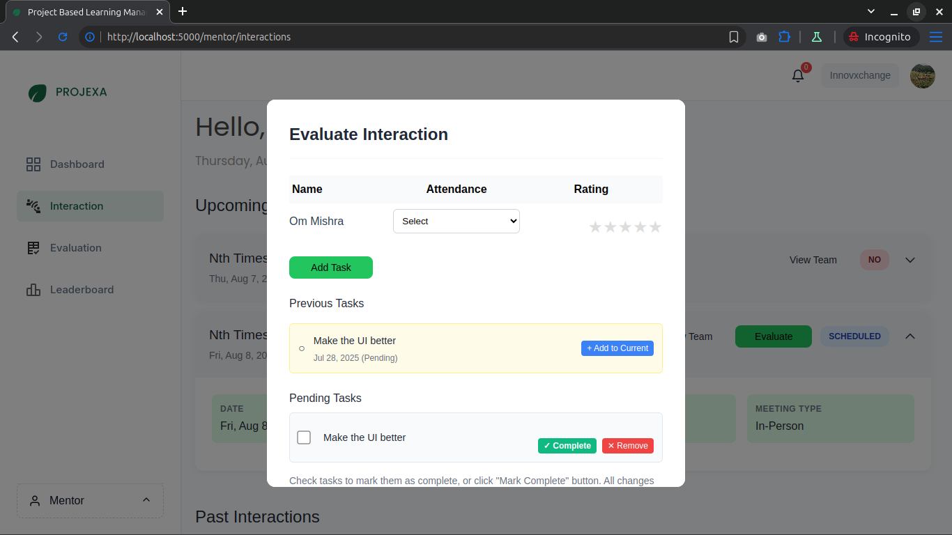 Projexa LMS Interaction Evaluation