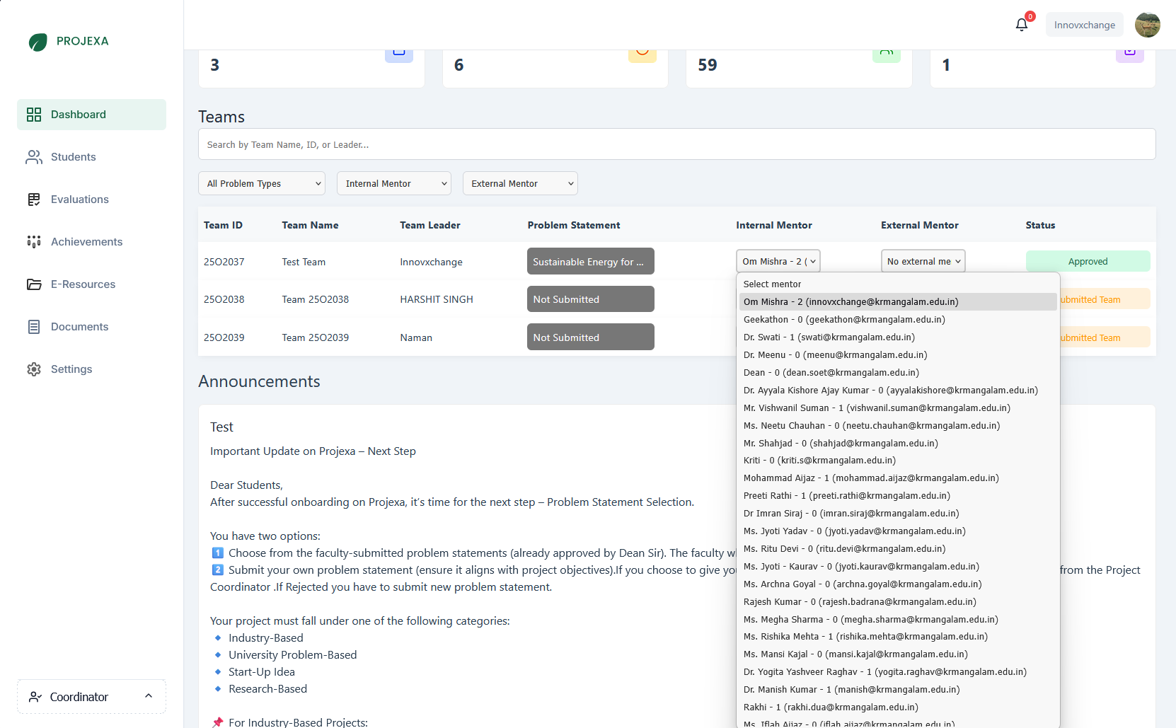 Mentor Assignment (Coordinator/Admin View)