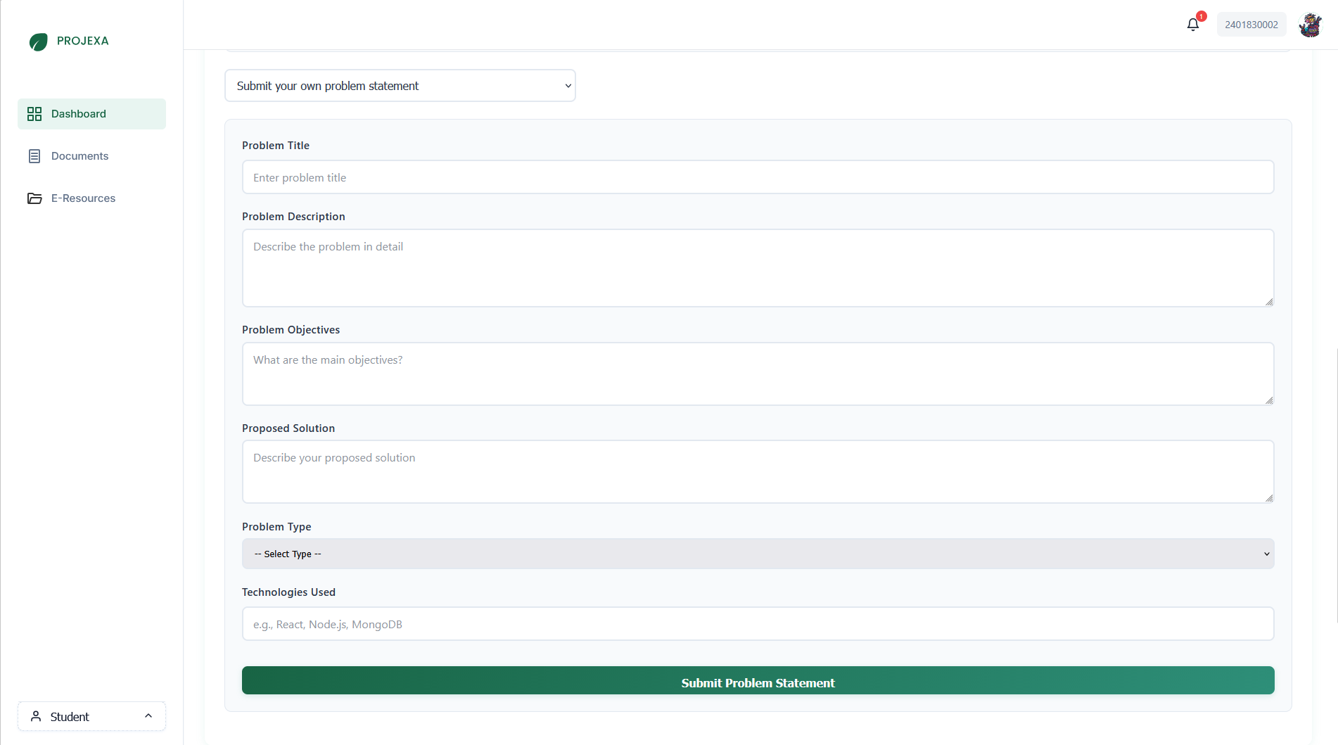 New Problem Statement Form
